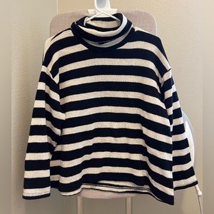 Zara Black and Ivory Striped Oversize Turtle Neck